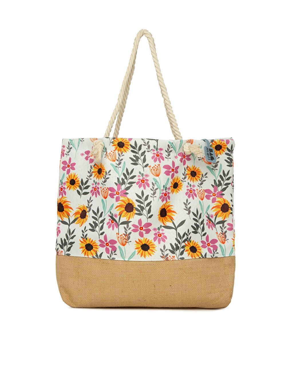 Pembe Baskılı Jüt Garnili Plaj Çantası