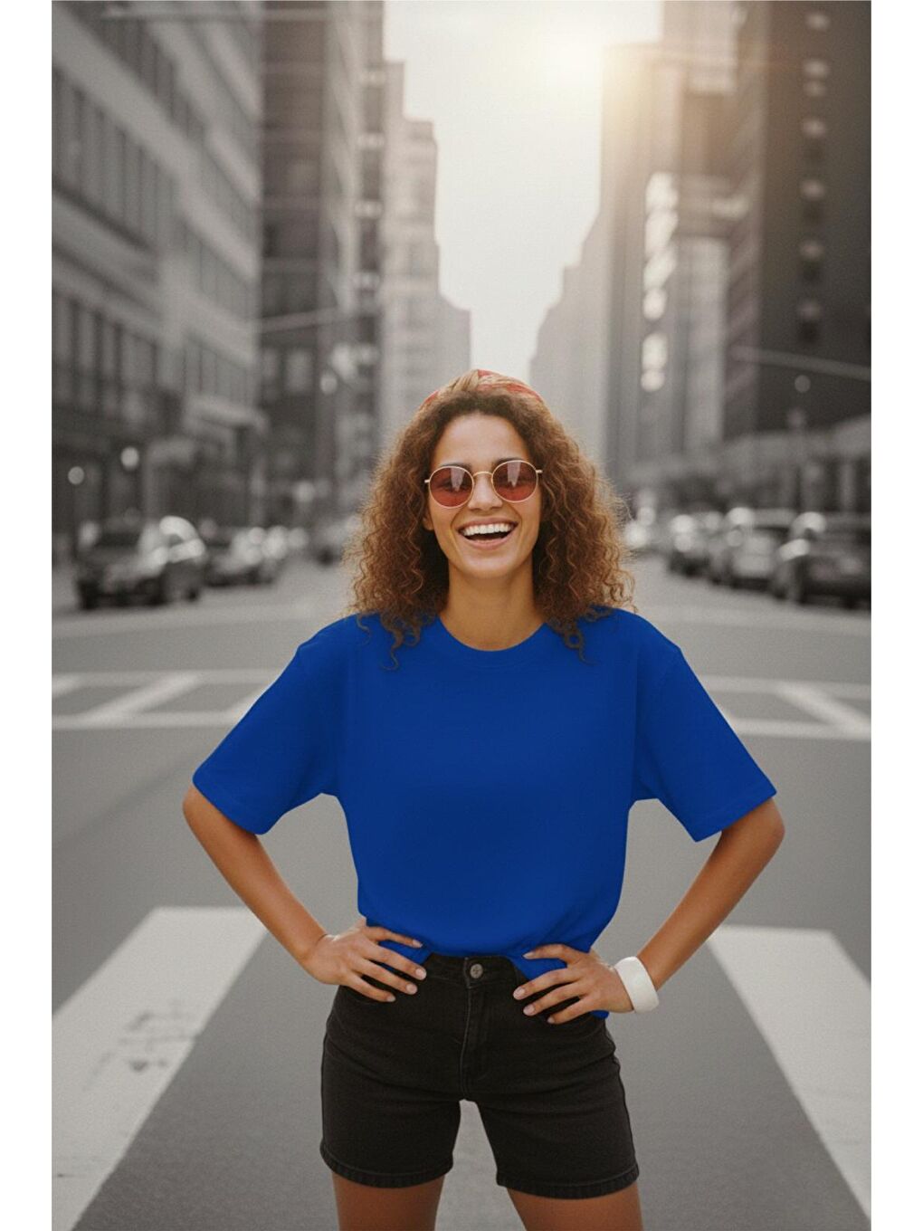 Mavi Mily Kadın Oversize Basic Bisiklet Yaka Pamuklu T-Shirt Rahat Kesim Unisex Sevgili Kombini-1