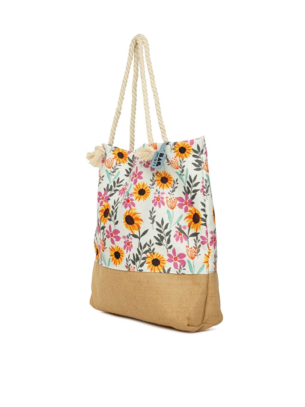 Pembe Baskılı Jüt Garnili Plaj Çantası-1