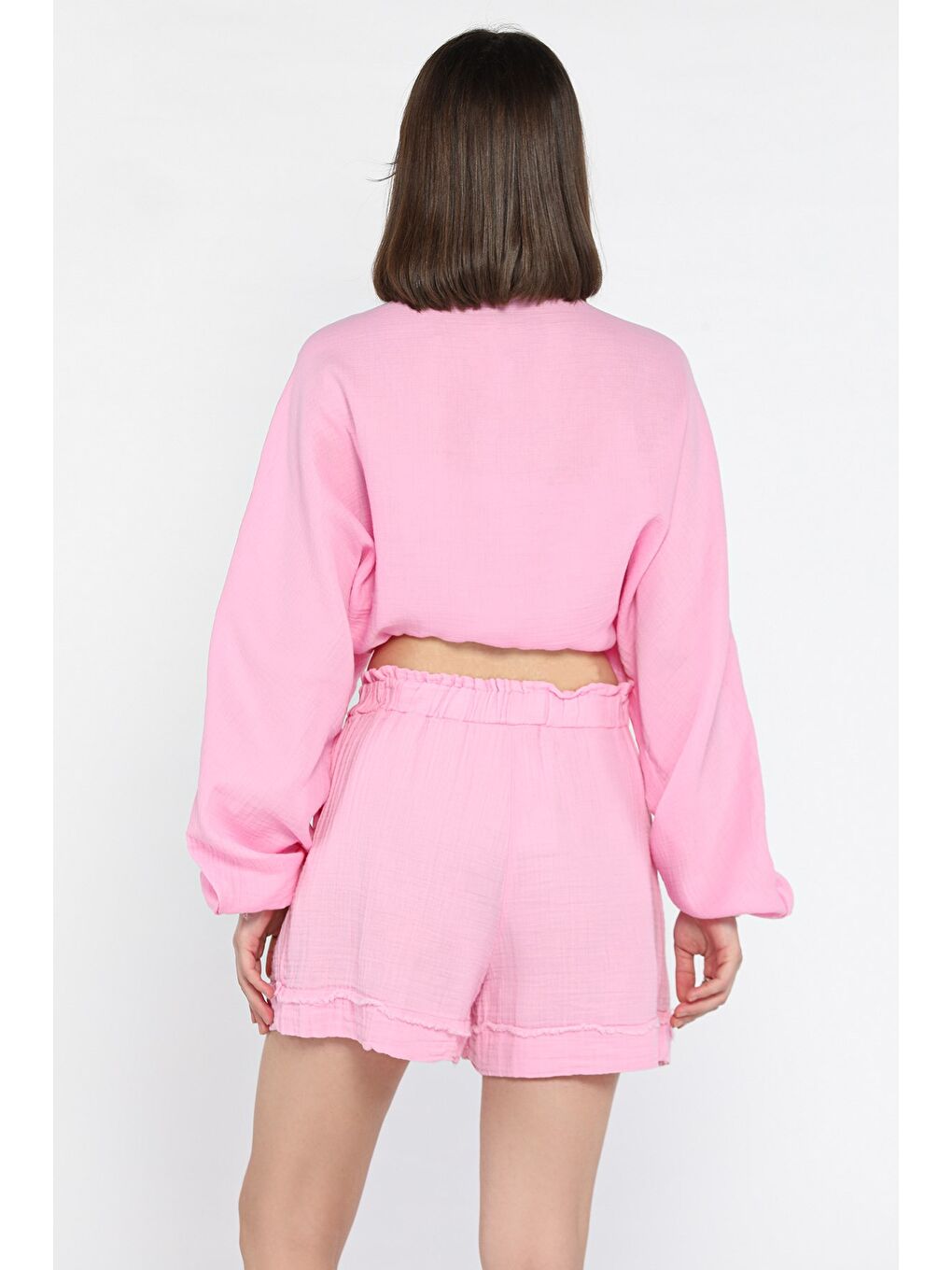 Pembe Kadın Keten Şort-2