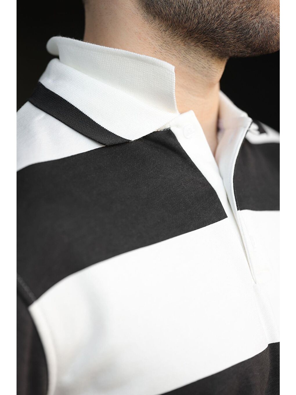 Siyah Çizgili Polo Yaka Erkek Kazak E7173-2