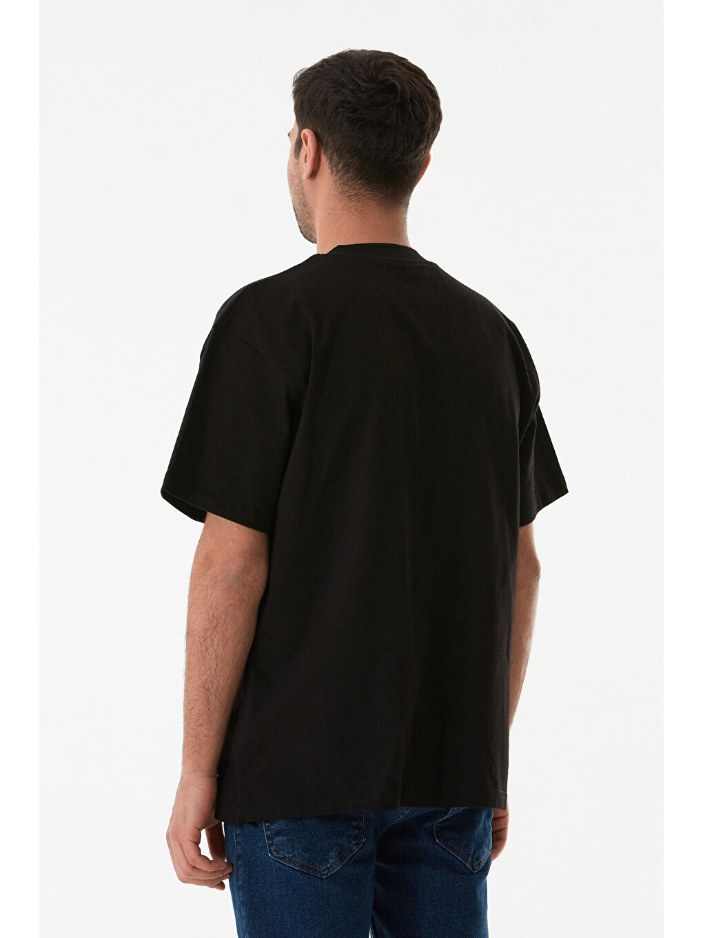 Siyah Basic Bisiklet Yaka Oversize Tişört-4