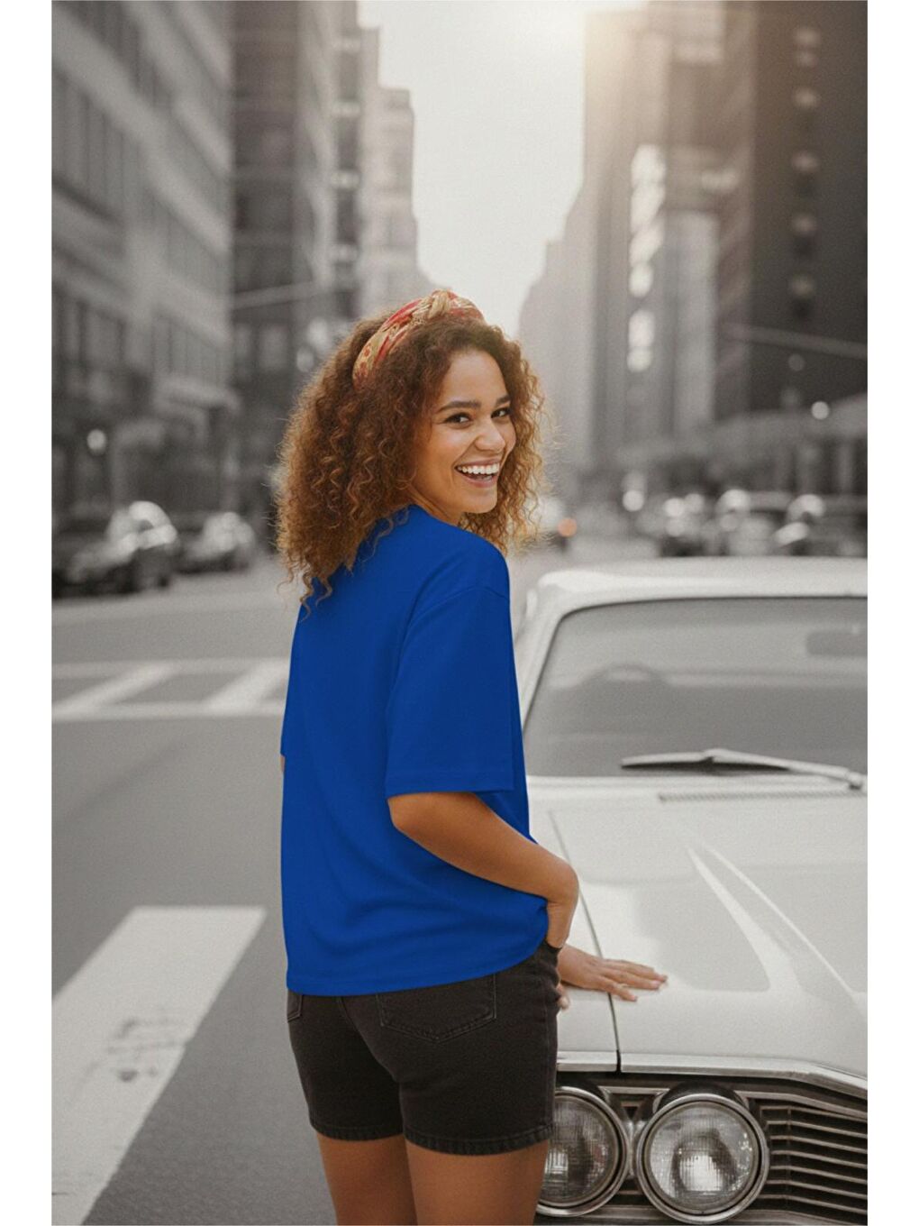 Mavi Mily Kadın Oversize Basic Bisiklet Yaka Pamuklu T-Shirt Rahat Kesim Unisex Sevgili Kombini-2