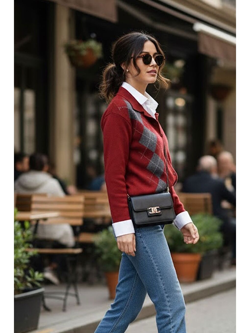 Bordo Kadın Baklava Desen Düğmeli Tasarım Yeni Trend Triko Hırka-1