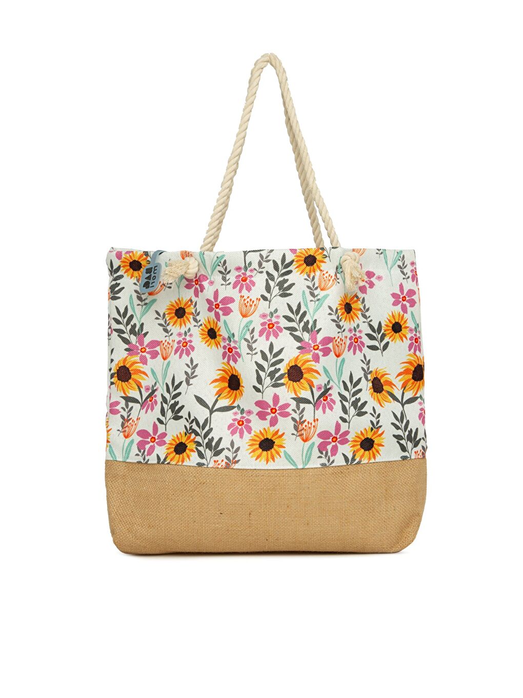 Pembe Baskılı Jüt Garnili Plaj Çantası-2