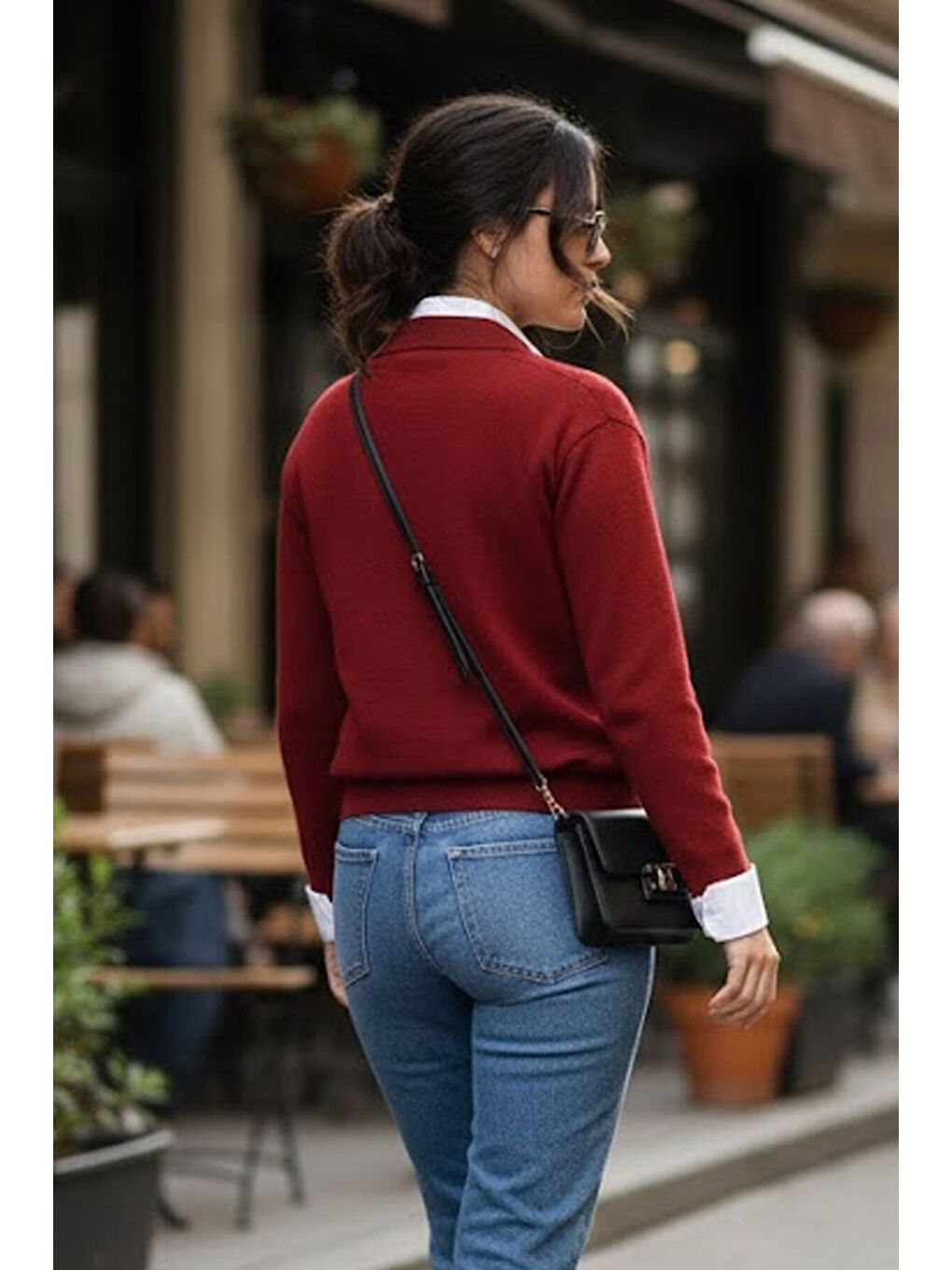 Bordo Kadın Baklava Desen Düğmeli Tasarım Yeni Trend Triko Hırka-2