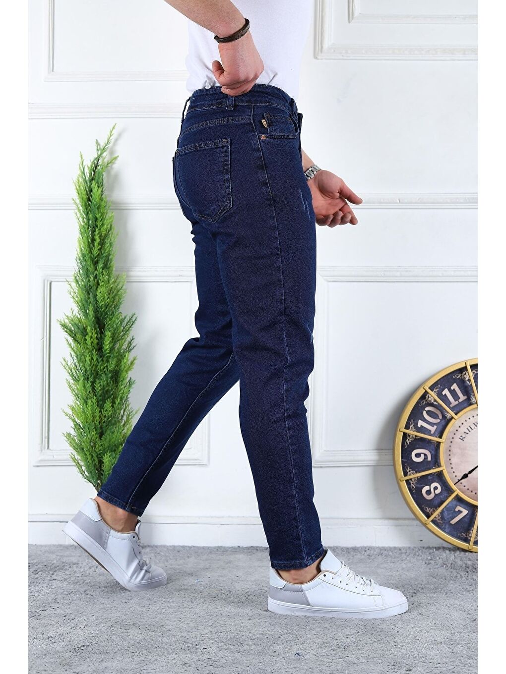 Erkek Elastanlı Jean Boyfriend Denim Lacivert Jean Pantolon-1