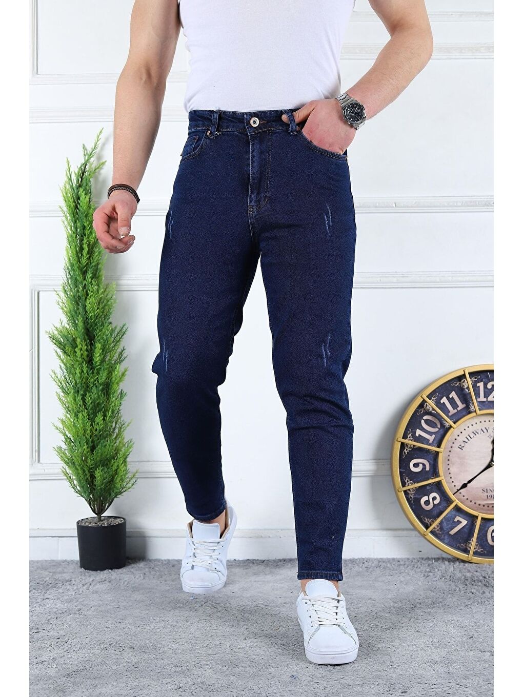 Erkek Elastanlı Jean Boyfriend Denim Lacivert Jean Pantolon-2