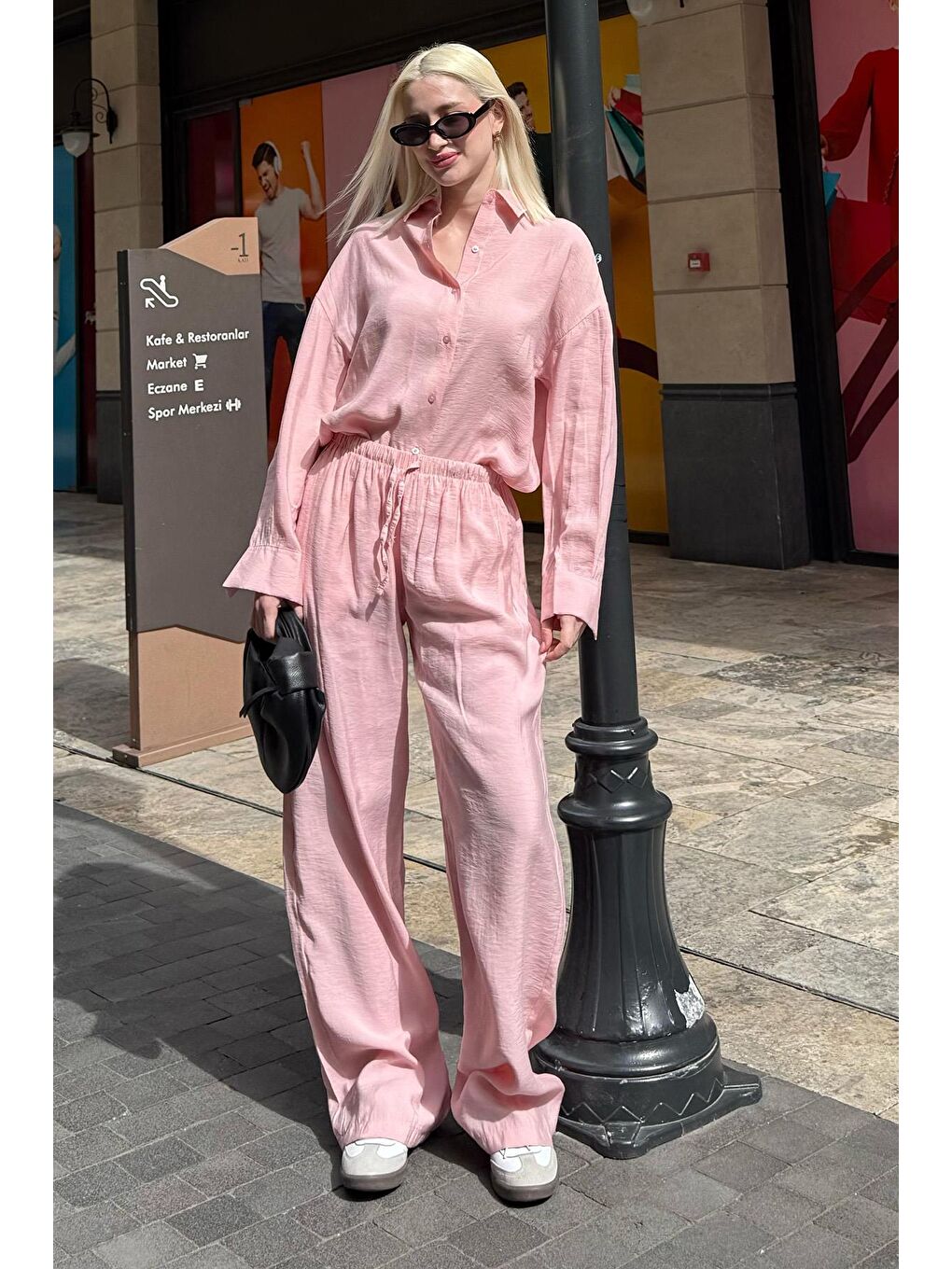 Pembe Basic Kadın Gömlek Pantolon İkili Takım Mg2352-1