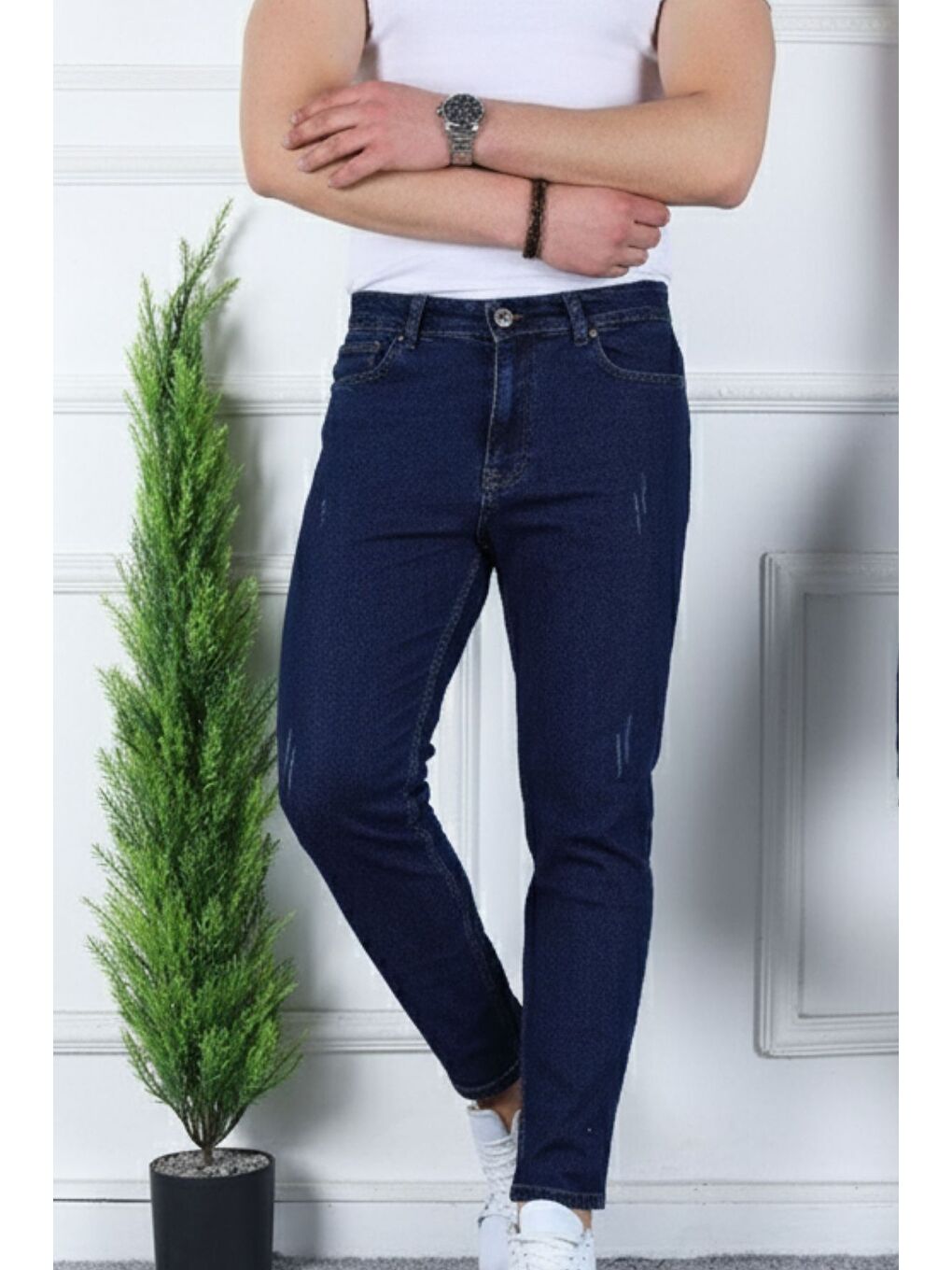 Erkek Elastanlı Jean Boyfriend Denim Lacivert Jean Pantolon-3