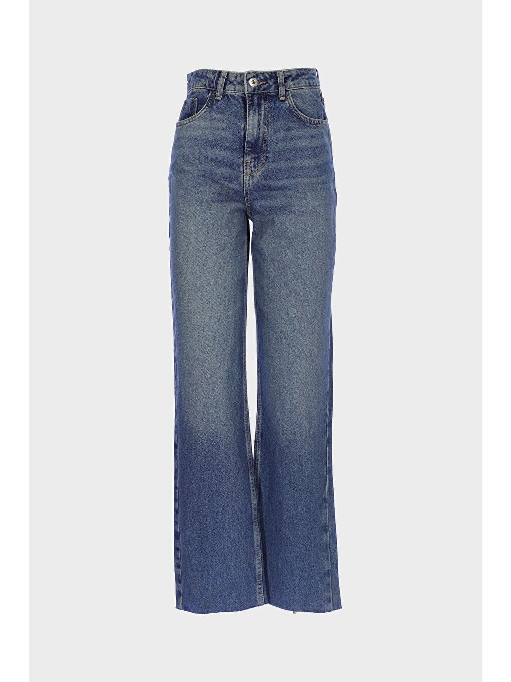 Açık Mavi Yüksek Bel Patı Fermuarlı Paçası Kesikli Slim Fit Jean Pantolon C 4890-005