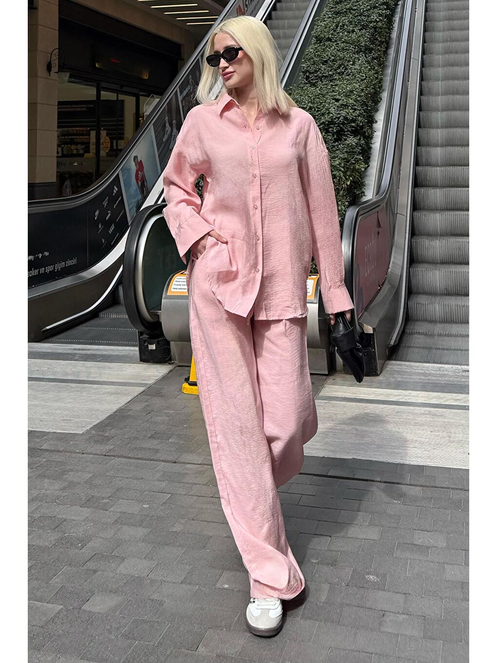 Pembe Basic Kadın Gömlek Pantolon İkili Takım Mg2352-4