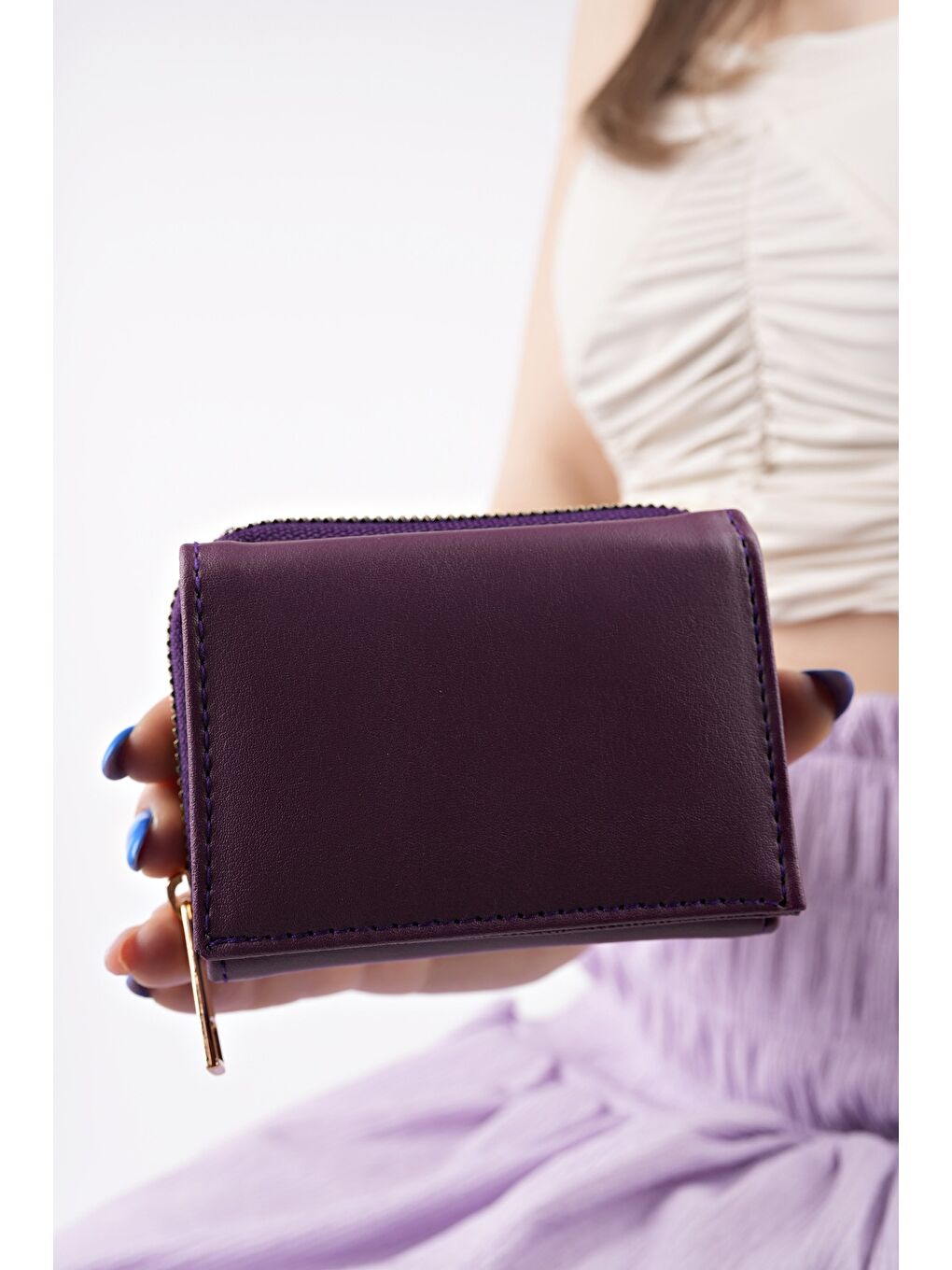 Mor LİTTLE Bozuk & Kağıt Para Bölmeli Fermuarlı Kartlık Kadın Cüzdan-1