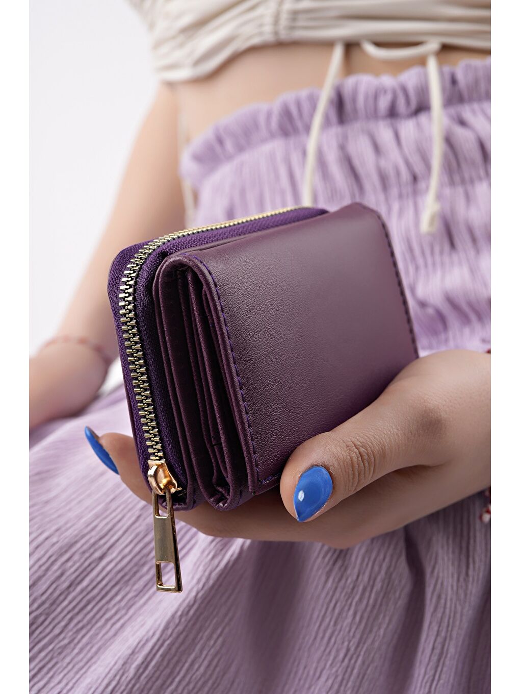 Mor LİTTLE Bozuk & Kağıt Para Bölmeli Fermuarlı Kartlık Kadın Cüzdan-2