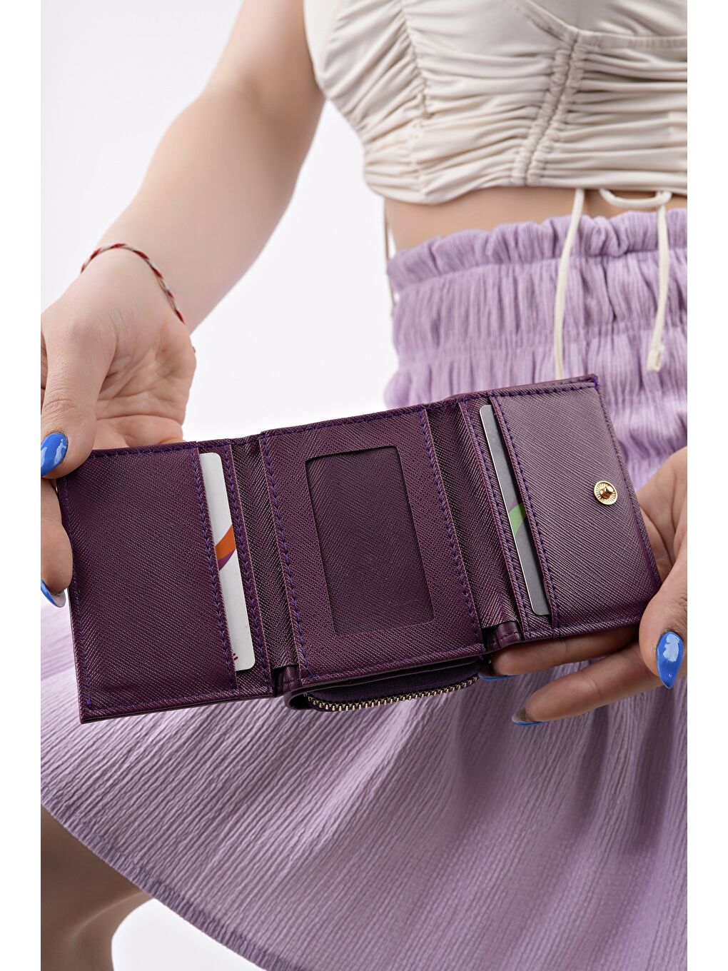 Mor LİTTLE Bozuk & Kağıt Para Bölmeli Fermuarlı Kartlık Kadın Cüzdan-4