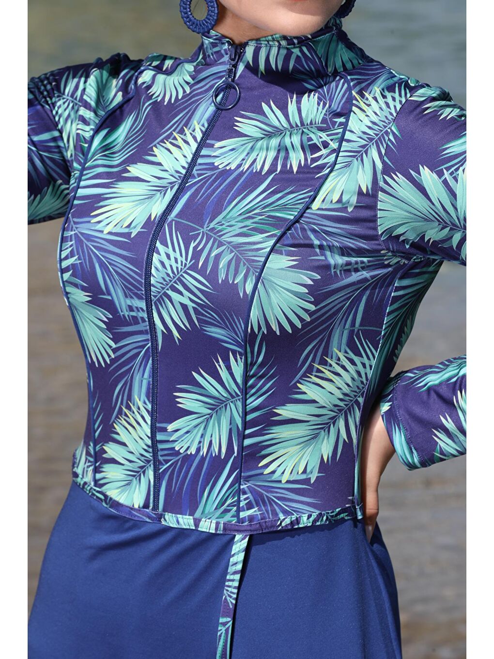 Lacivert Pareo Model Tasarım Taytlı Kapalı Tesettür Mayo 22922294-4