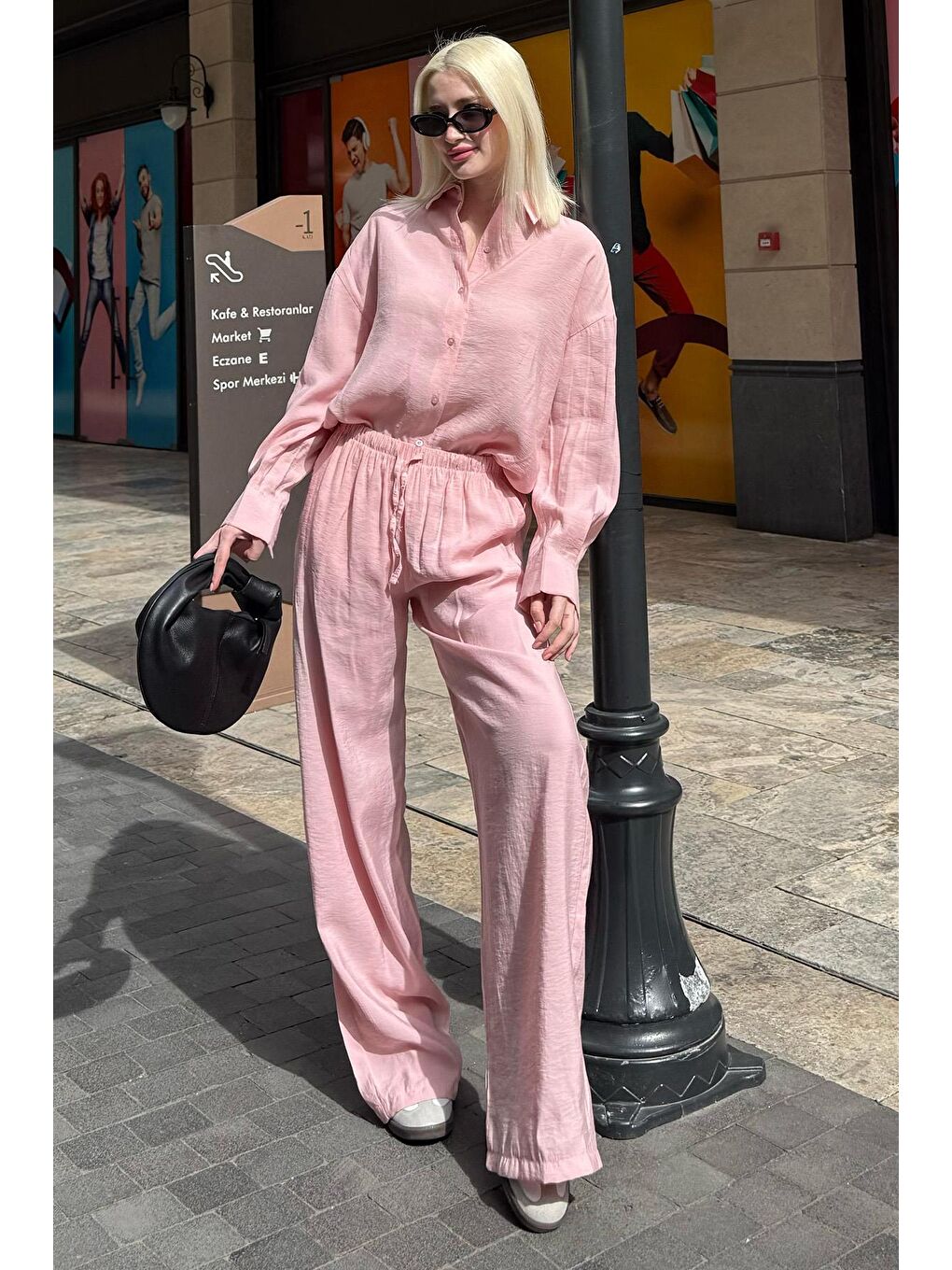 Pembe Basic Kadın Gömlek Pantolon İkili Takım Mg2352-5