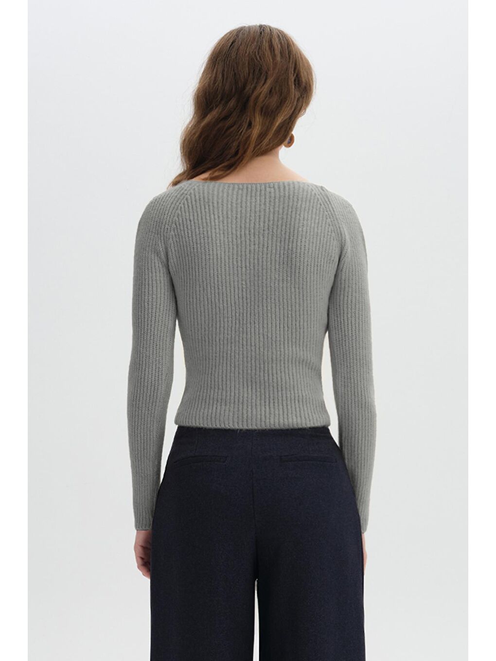 Gri Melanj Uzun Kollu Triko Kazak-3