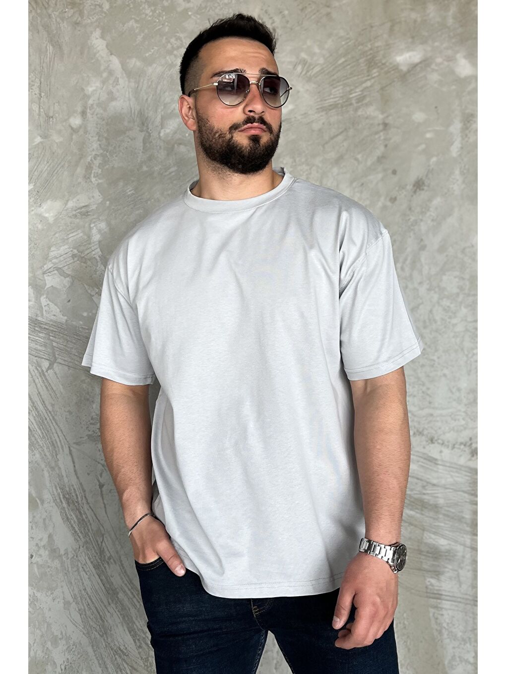 Gri Bisiklet Yaka Erkek Tişört