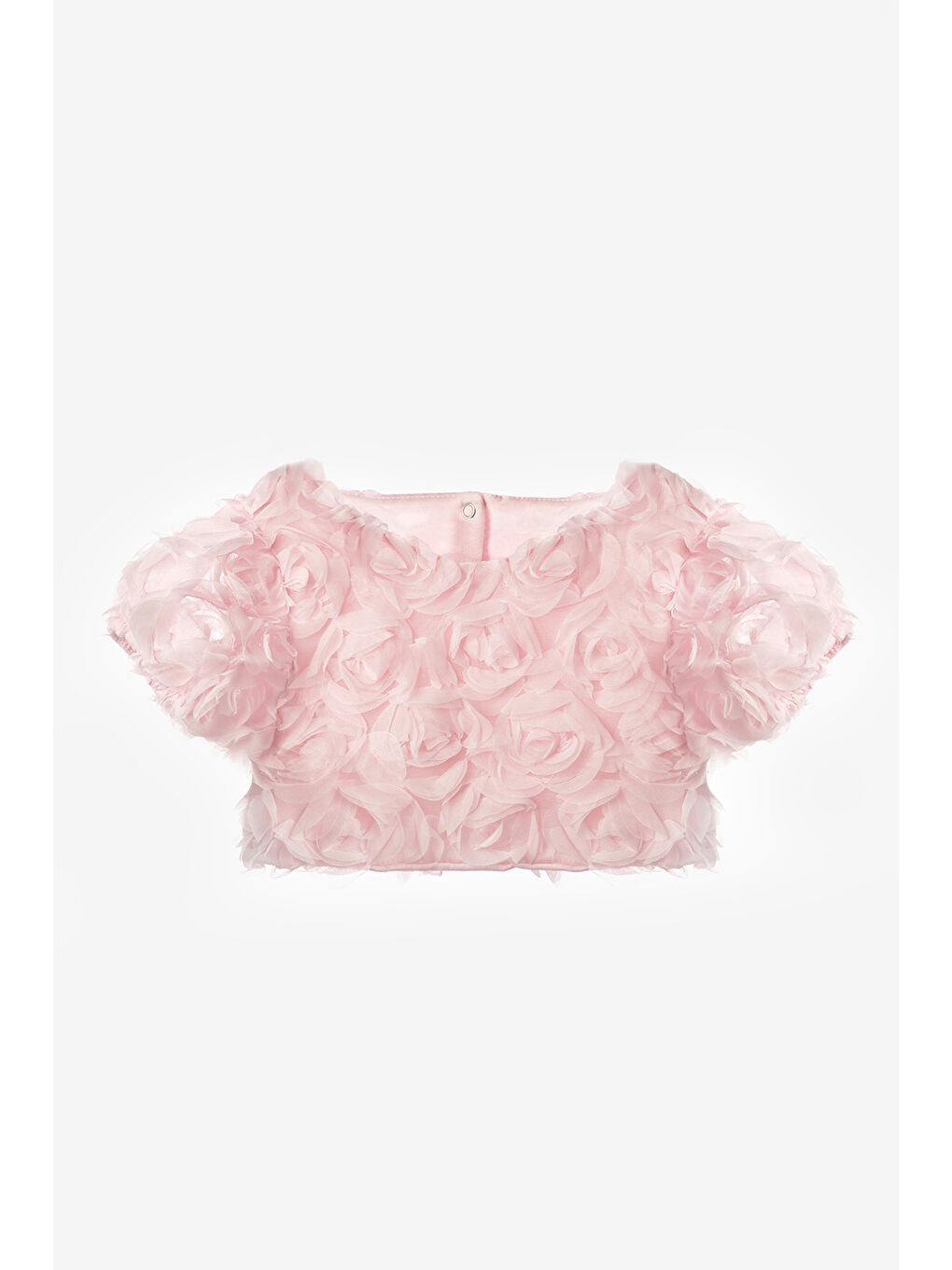 Pembe Gülkurusu Gül Aplike Detaylı Kız Çocuk Crop Bluz - Millie