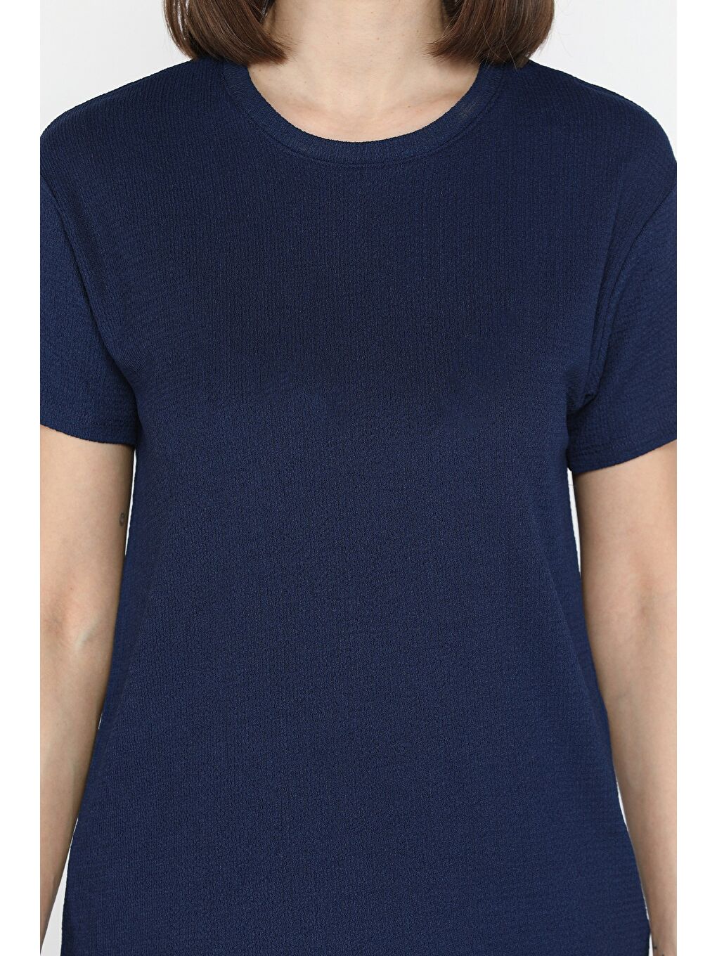 Lacivert Kadın Bisiklet Yaka Basic Tişört-3