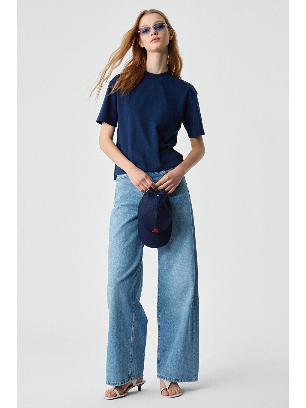 Remsos Kadın Oversize Bisiklet Yaka Kısa Kol Lacivert T-shirt-4