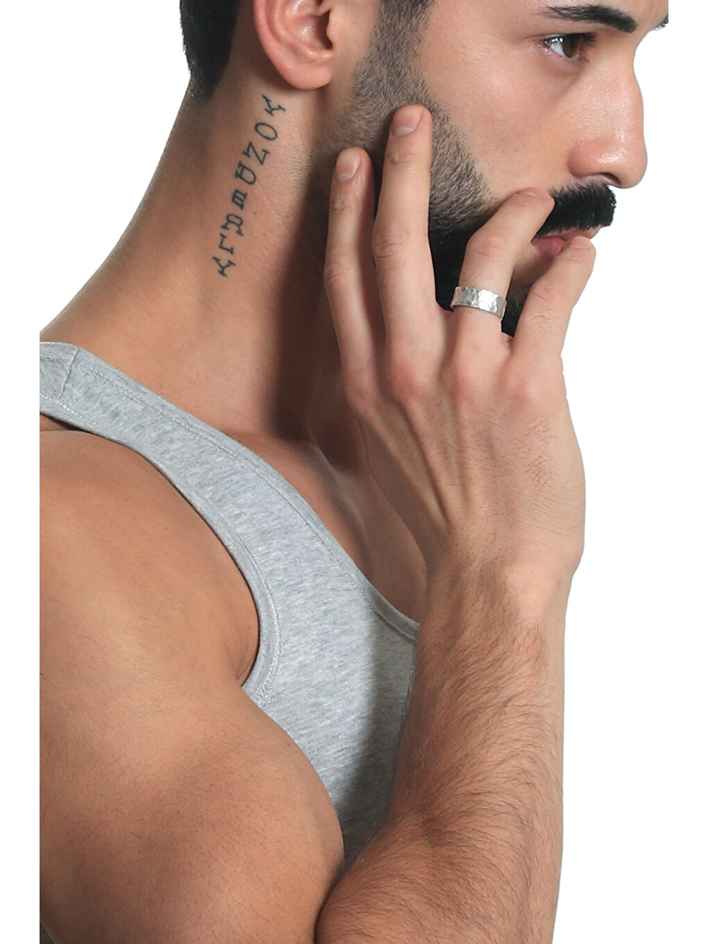 Gri Erkek Antik Gümüş Kaplama Ayarlanabilir Eskitme Dövülmüş Band Yüzük-6