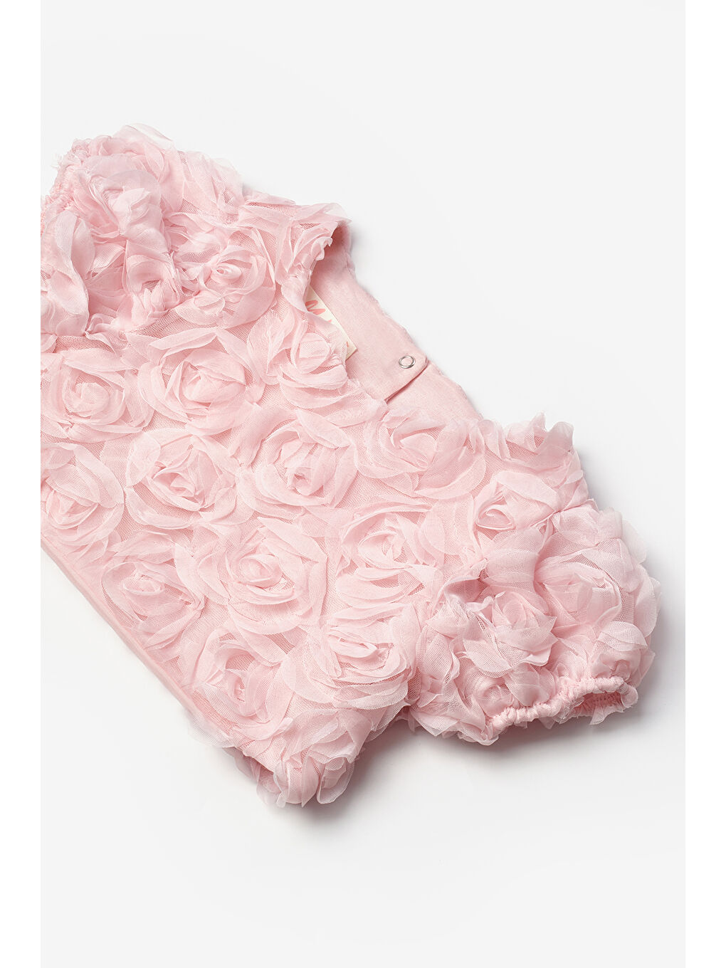 Pembe Gülkurusu Gül Aplike Detaylı Kız Çocuk Crop Bluz - Millie-2