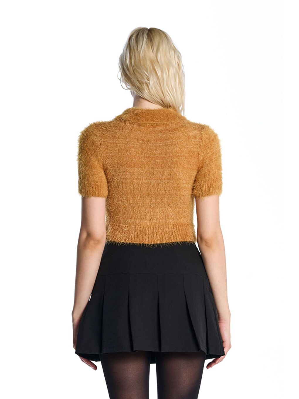 Sarı Hardal Polo Yaka Kısa Kol Triko Kazak-4