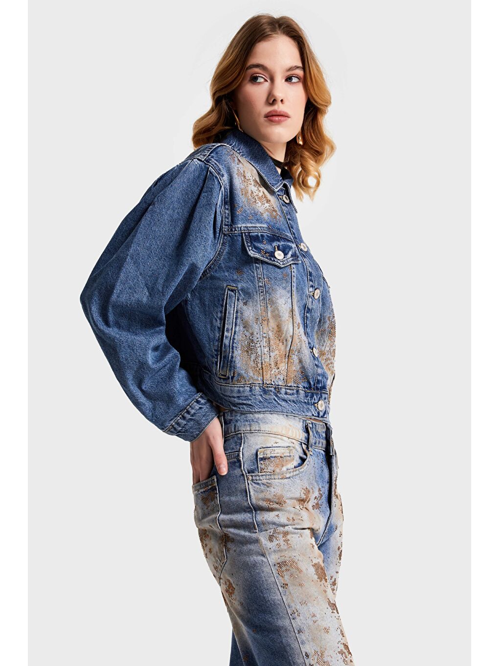 Mavi Kadın T.Kot Rengi 4S568 Parlak Taşlı Tasarım Denim Ceket-2