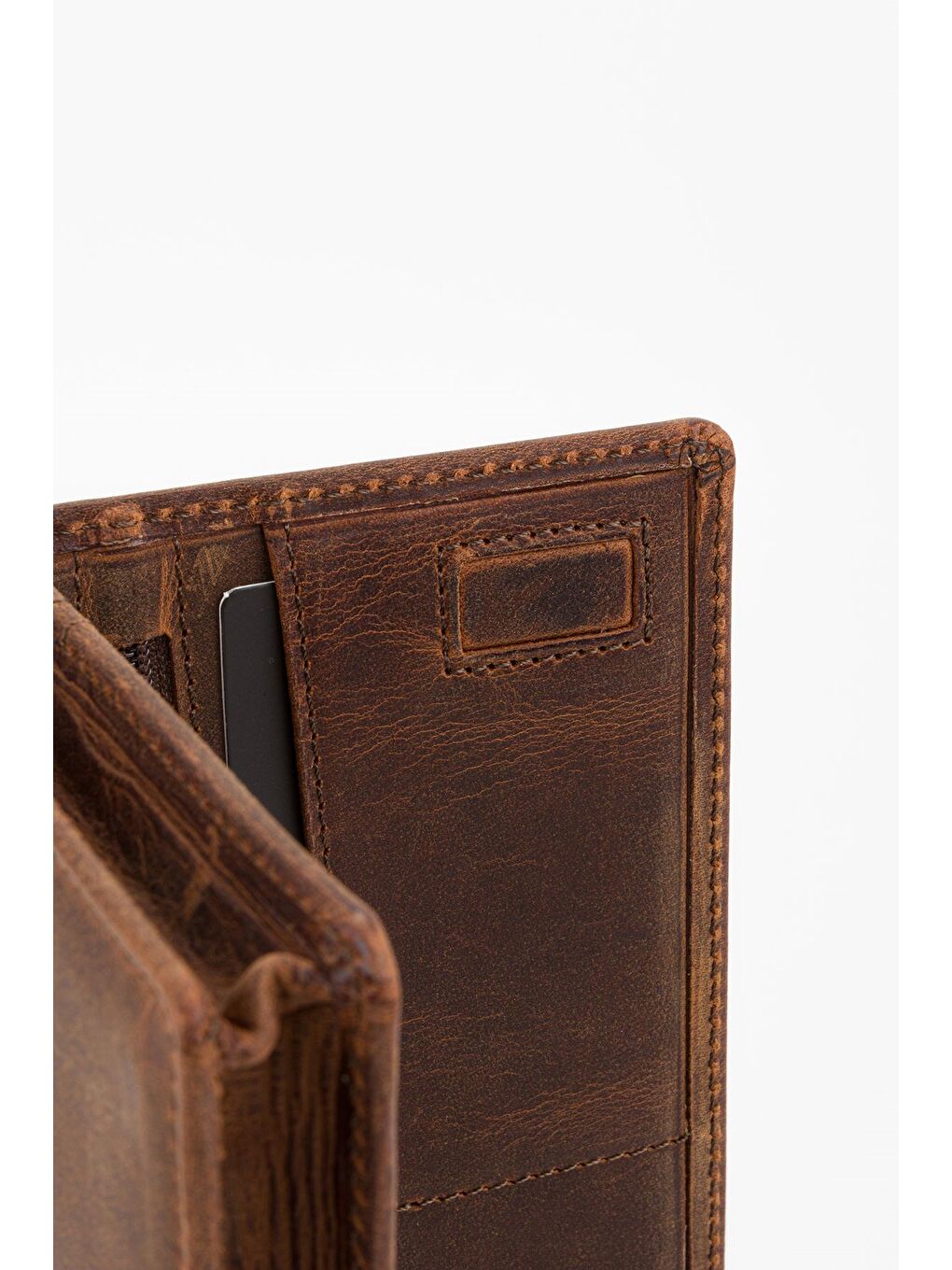 Kahverengi Kutulu Hakiki Deri Ekstra Kartlıklı Crayz Haki Unisex El Portföyü Kartlık Cüzdan-3