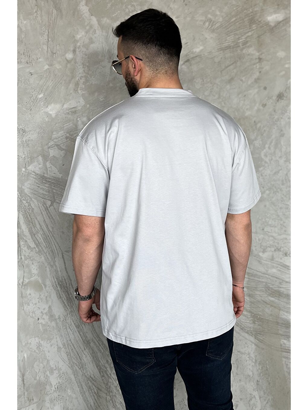 Gri Bisiklet Yaka Erkek Tişört-2