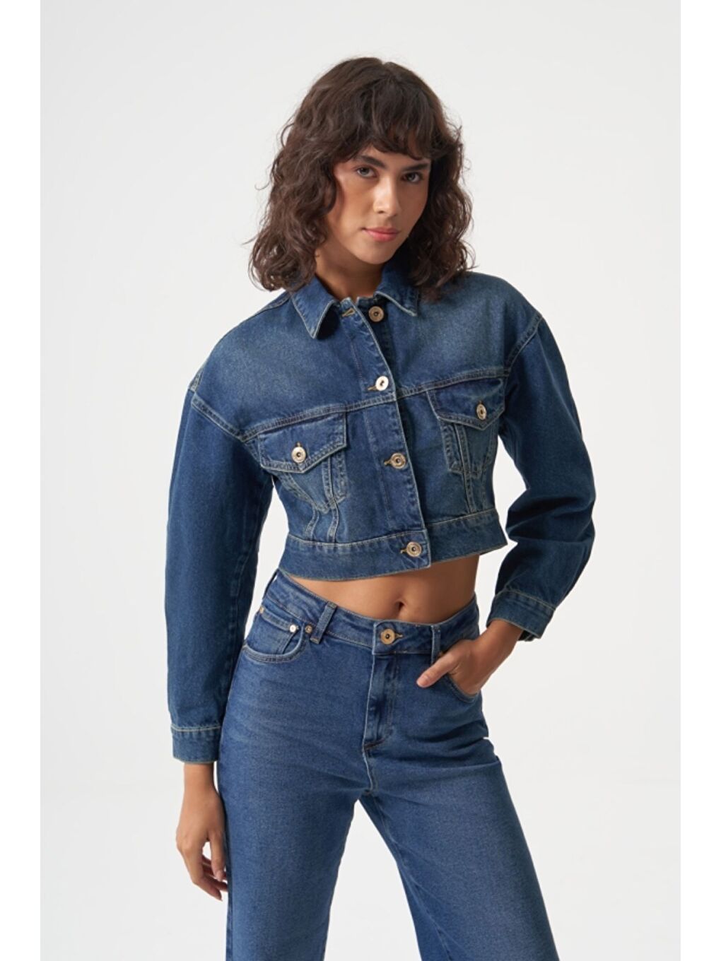 MZL Lacivert Crop Denim Ceket-2