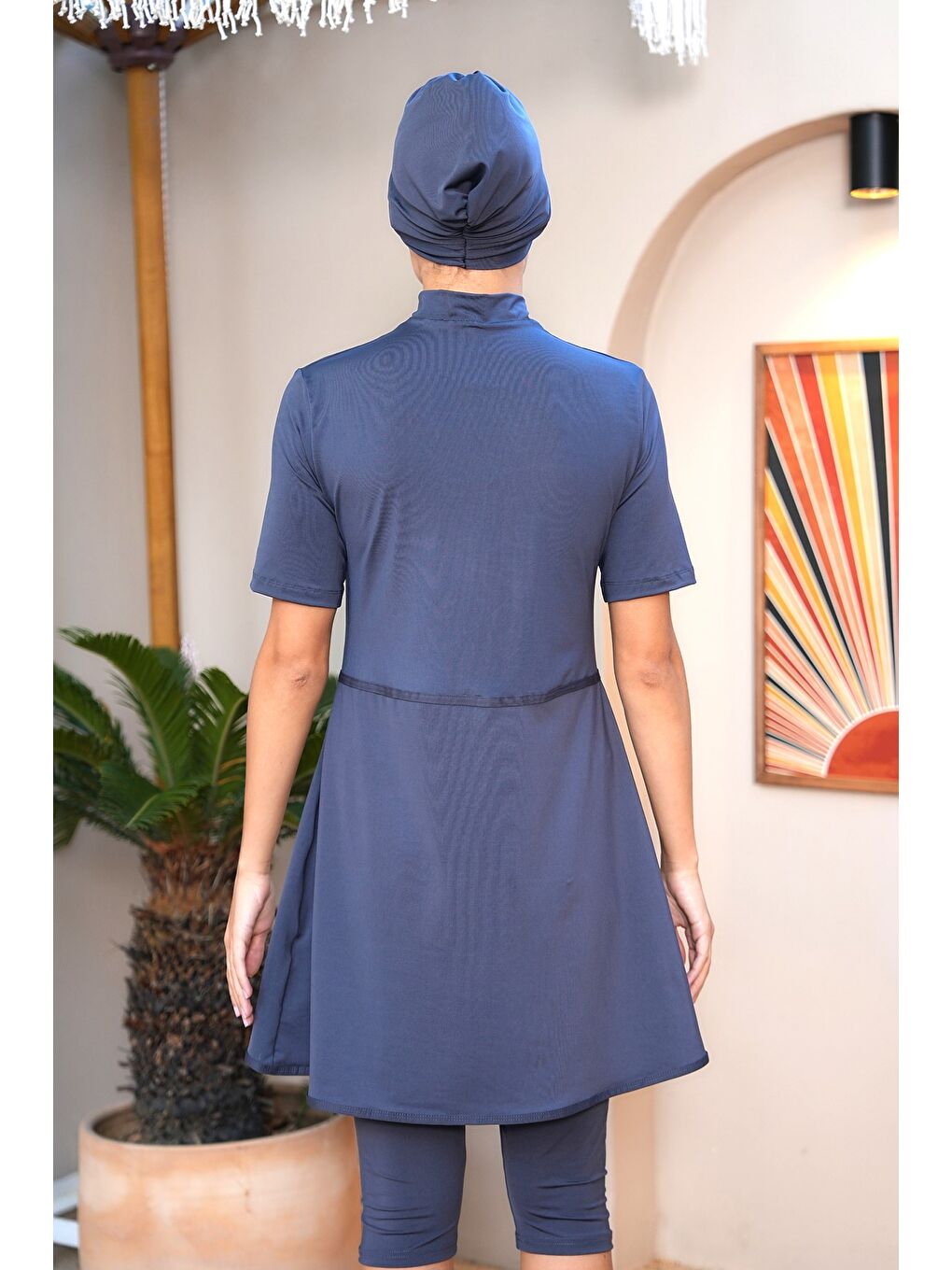 Antrasit Pareo Model Kısa Kol Yarı Kapalı Tesettür Mayo 2200-4
