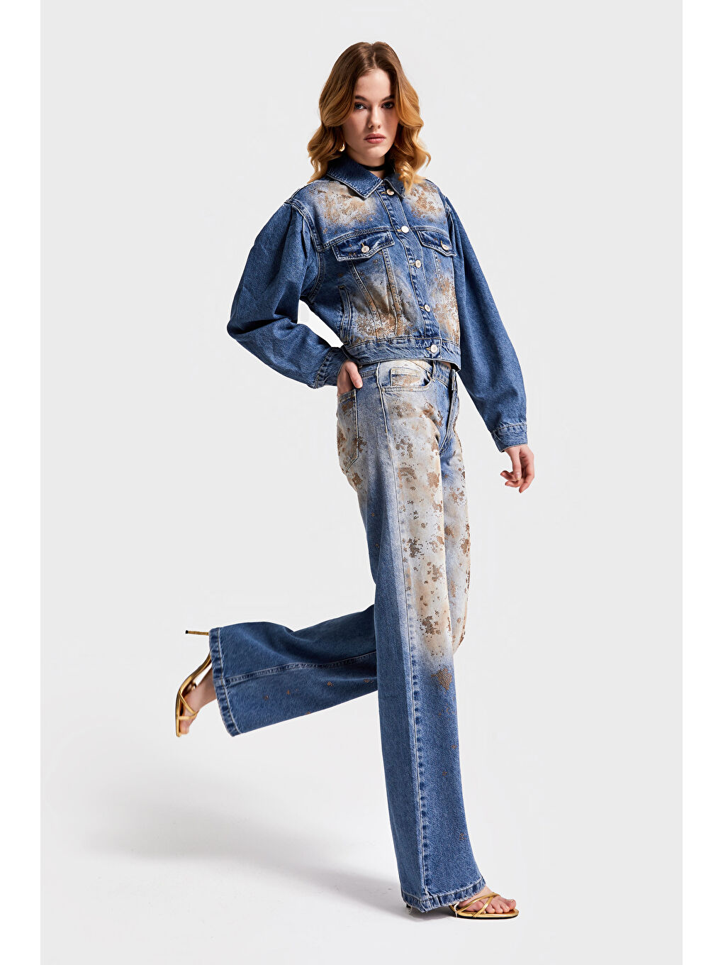 Mavi Kadın T.Kot Rengi 4S568 Parlak Taşlı Tasarım Denim Ceket-3