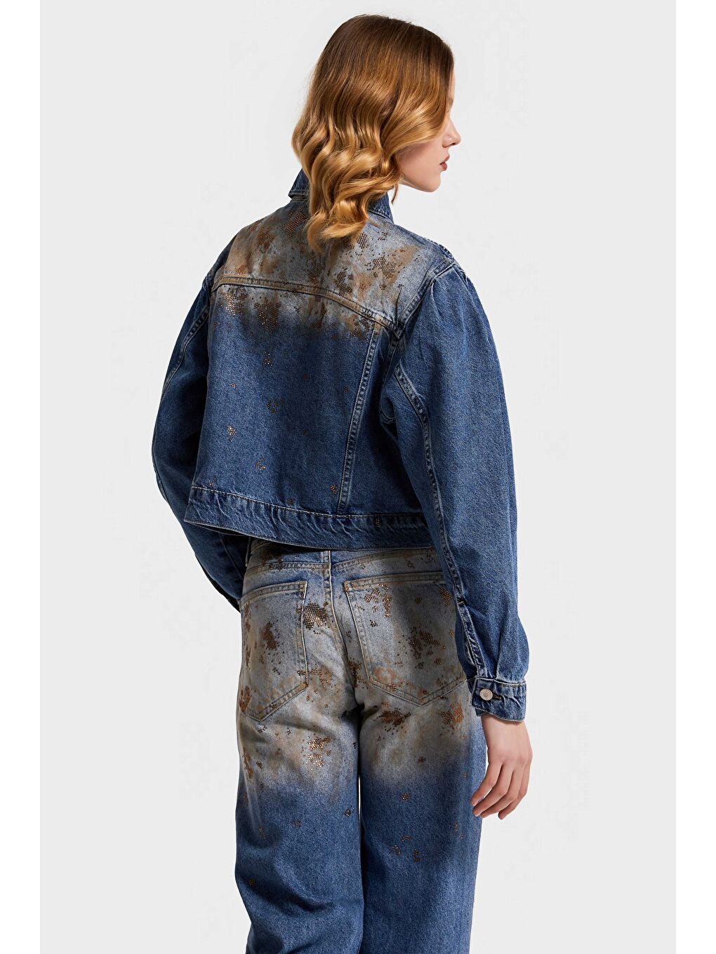 Mavi Kadın T.Kot Rengi 4S568 Parlak Taşlı Tasarım Denim Ceket-4