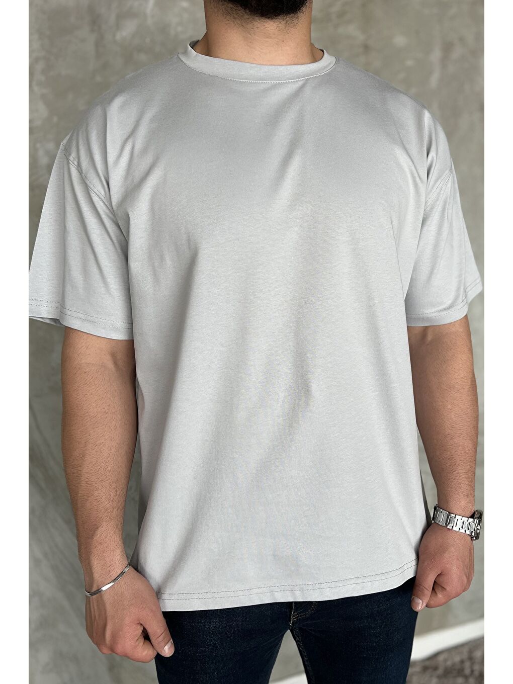 Gri Bisiklet Yaka Erkek Tişört-3