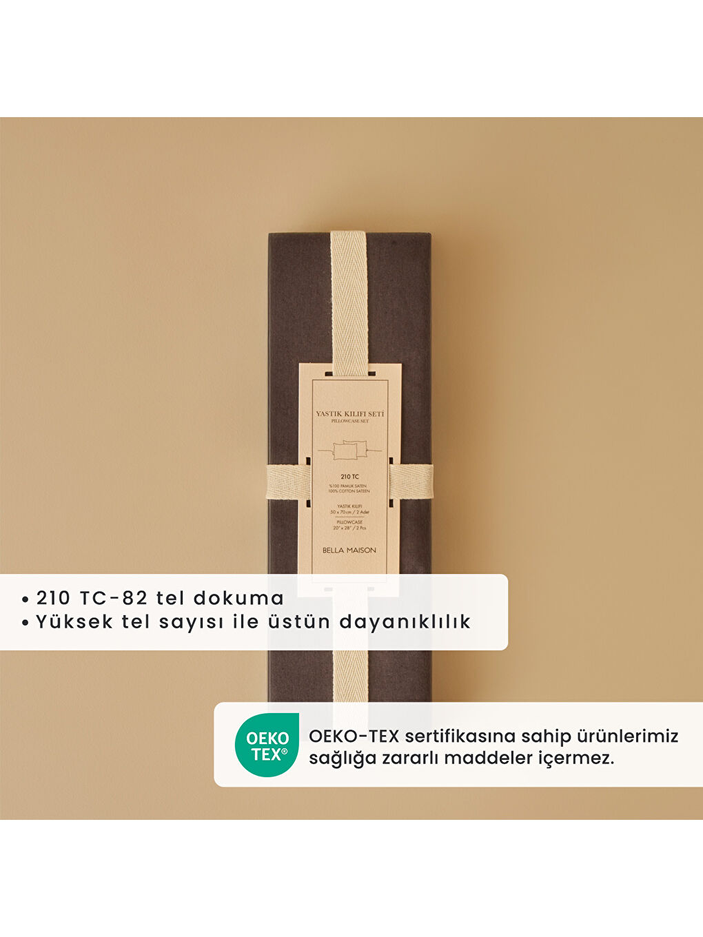Bella Maison %100 Pamuk Saten Supreme 2'li Yastık Kılıfı Antrasit (50x70 cm) - 2