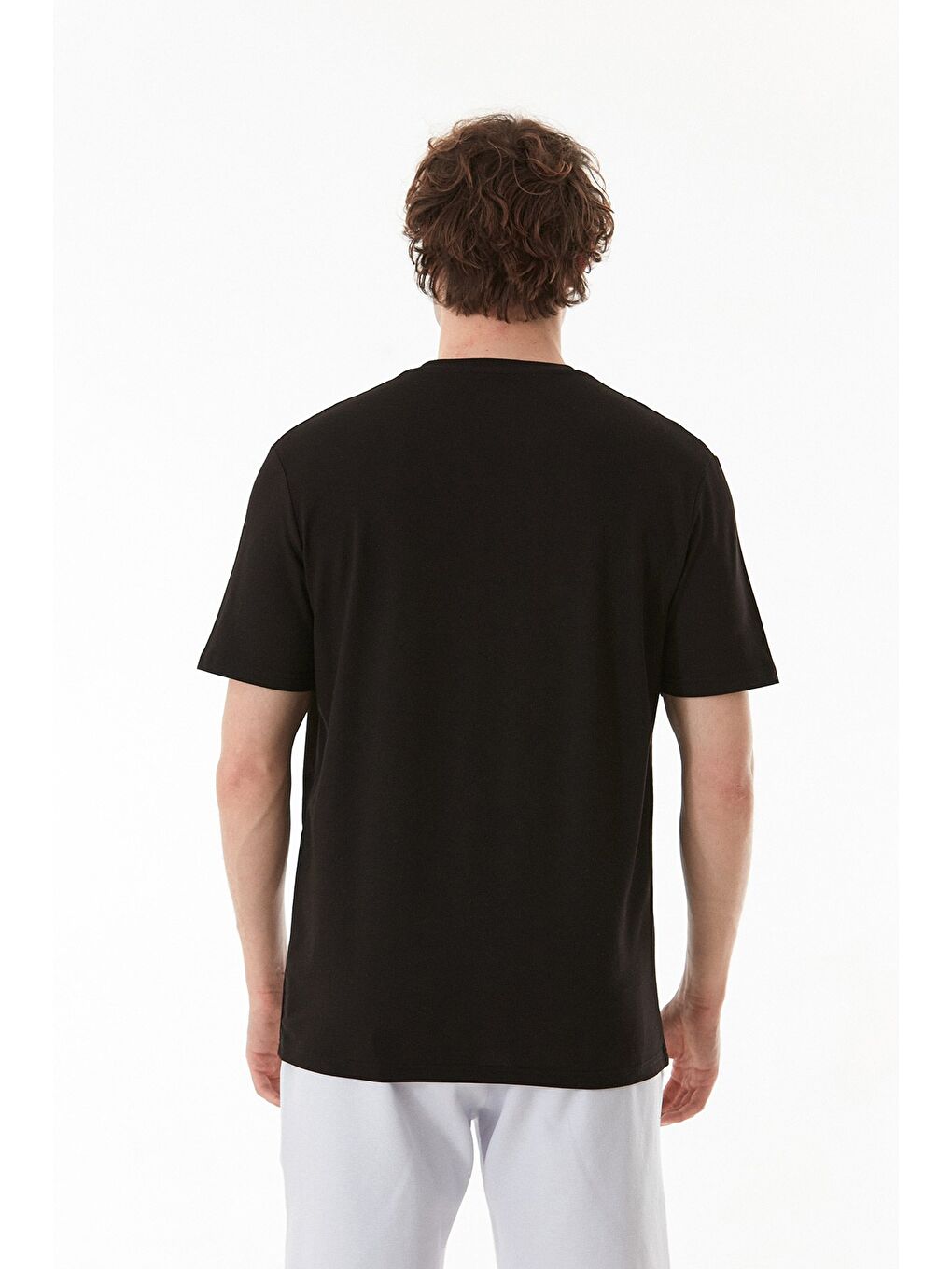 Siyah Yazı Baskılı Bisiklet Yaka Tişört-3