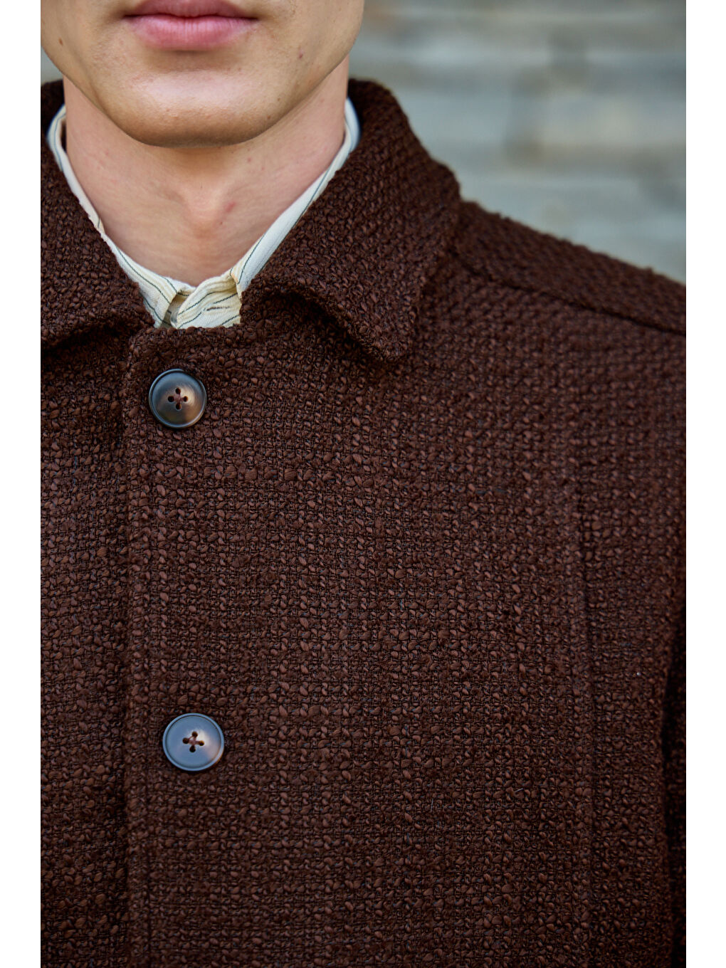 Erkek Tasarım Kumaş Teknik Mont Ceket Kahverengi-6