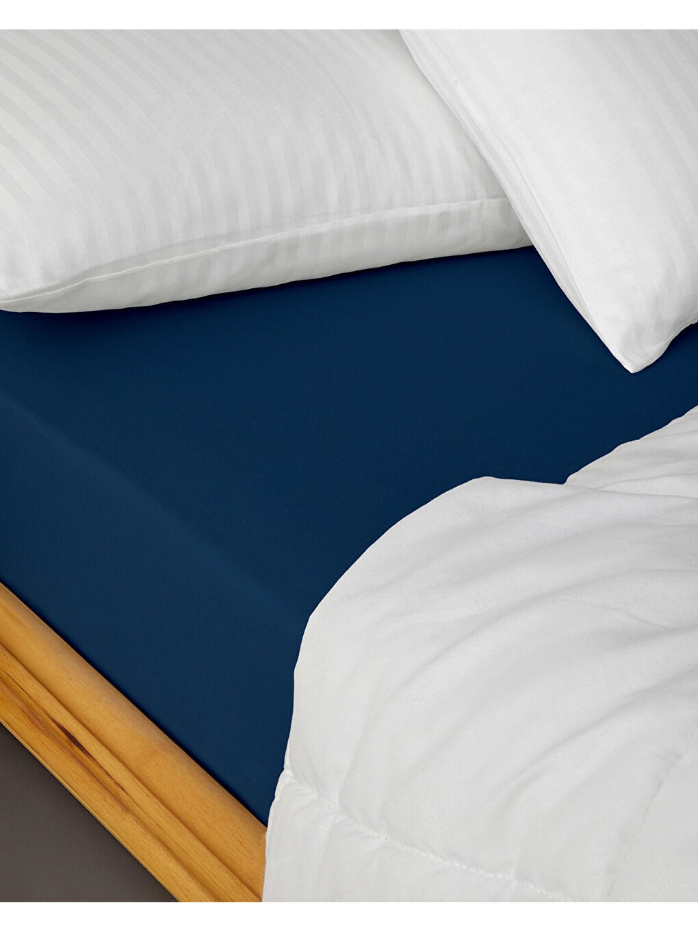 Pure Pamuklu Çift Kişilik Lastikli Çarşaf 160x200 cm Gece Mavisi-3