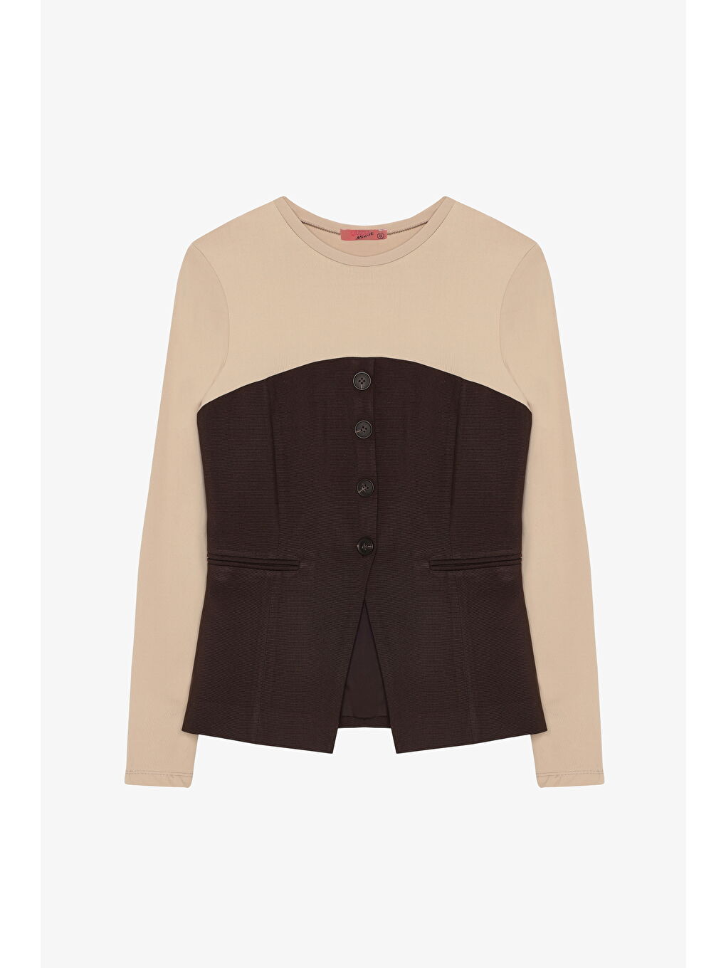 Renk Bloklu Kumaş Garnili Bluz Kahverengi