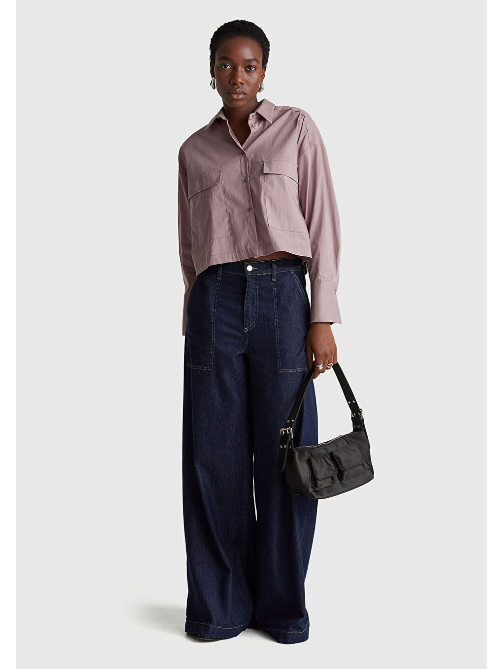 Karışık Kadın Pamuk Karışımlı Cepli Boxy Fit Gömlek-4