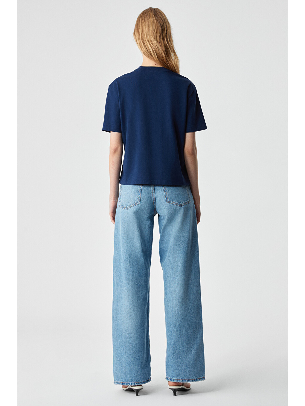 Remsos Kadın Oversize Bisiklet Yaka Kısa Kol Lacivert T-shirt-5