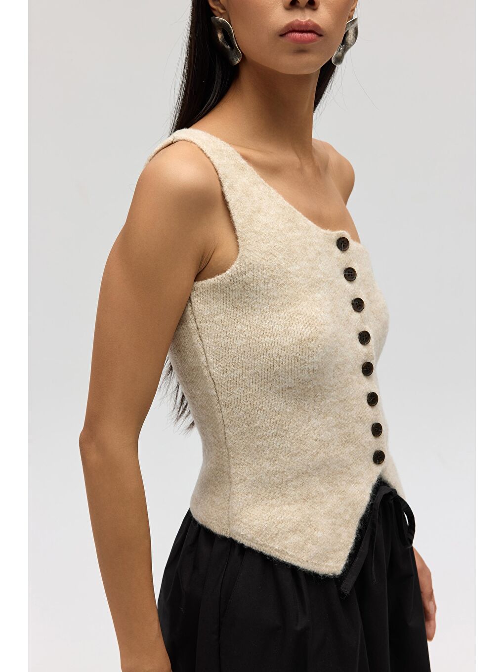 Elvar Tek Omuz Bej Triko Crop-2