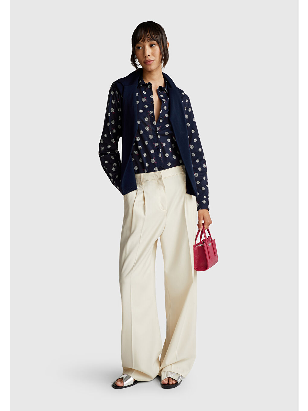 Kadın Lacivert %100 Pamuk Desenli Regular Fit Gömlek-4