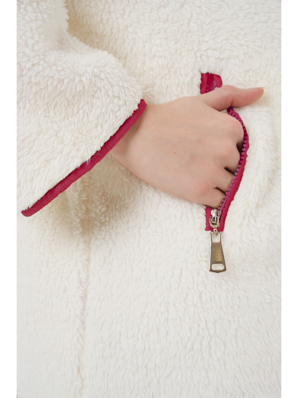 5211 Fermuarlı Pelüş Mont - Kırmızı-1