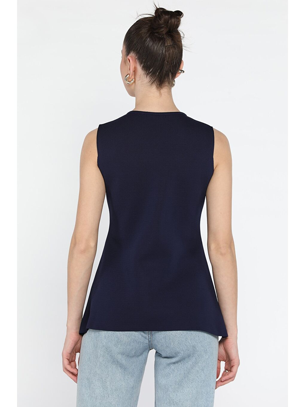 Lacivert Kadın Bisiklet Yaka Düğmeli Triko Yelek (s-m-l Beden Uyumludur)-2