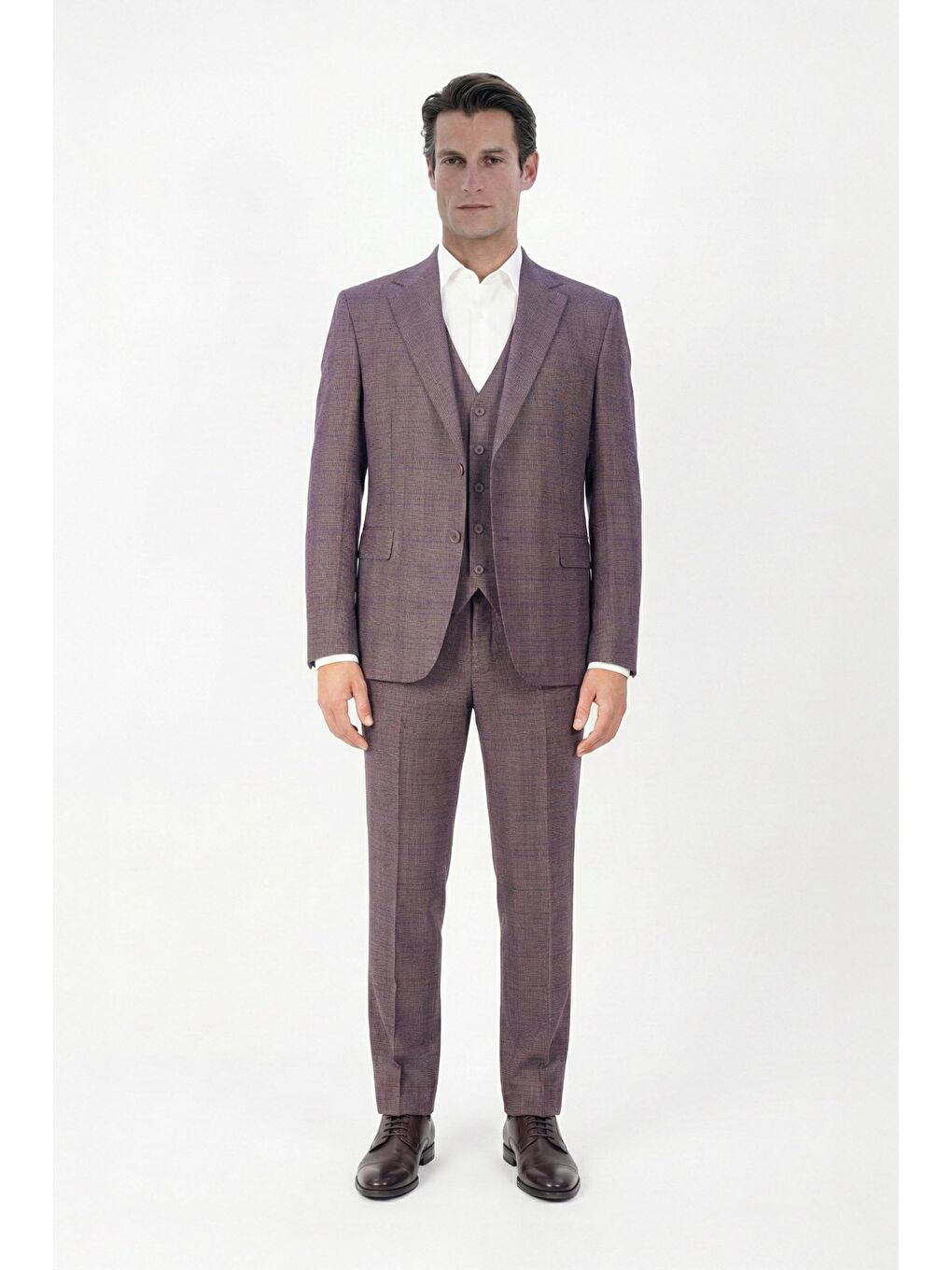 Giotelli Bordo Slim Fit Ekose Desenli Mono Yaka Takım Elbise-1