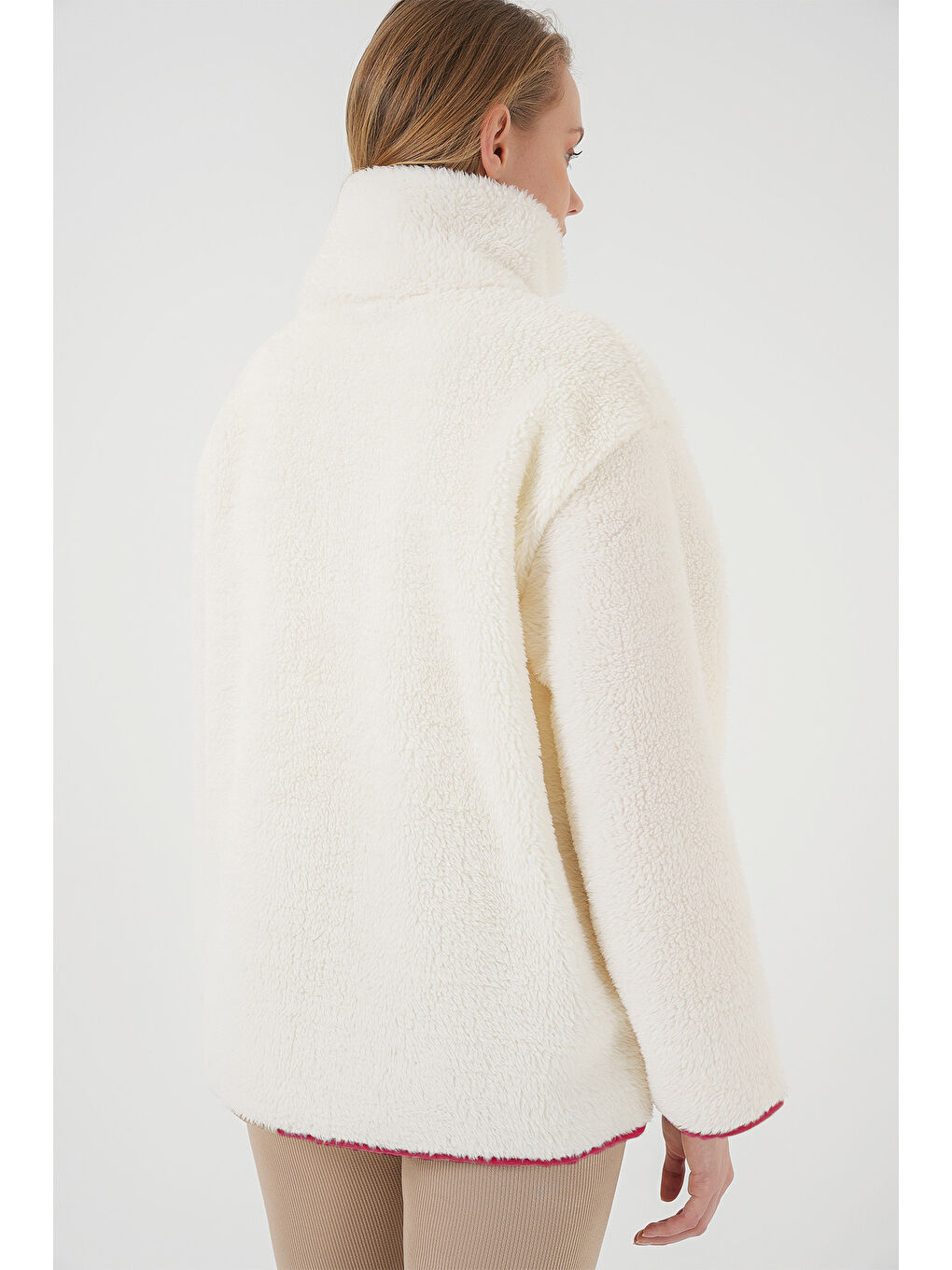 5211 Fermuarlı Pelüş Mont - Kırmızı-2